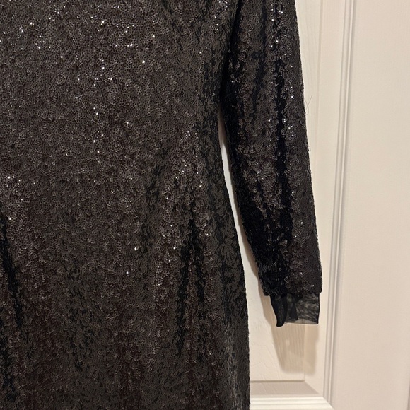 Glamorous Black Sequin Long Sleeve Dress - Picture 4 of 12